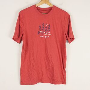 Life Is Good Red Hiking Print Short Sleeve Cotton Shirt Sz S